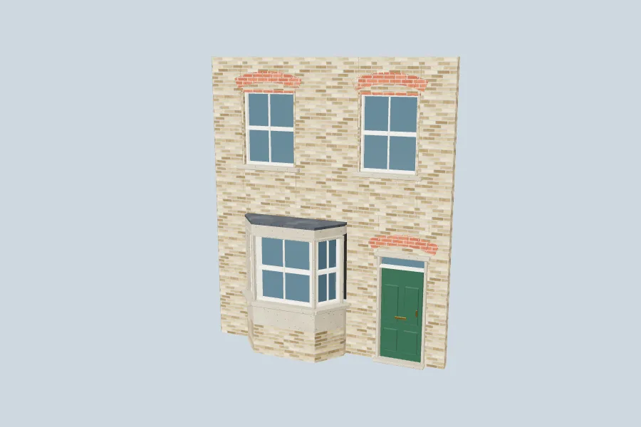 A two-storey London house front built from a ground-floor wall, door, bay window, upper wall and two sash windows, each placed on a socket