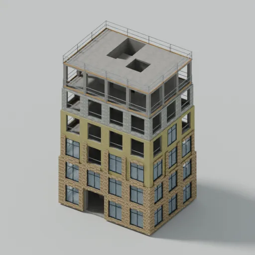 Buildings under construction: Six-storey block in three build stages, rendered preview