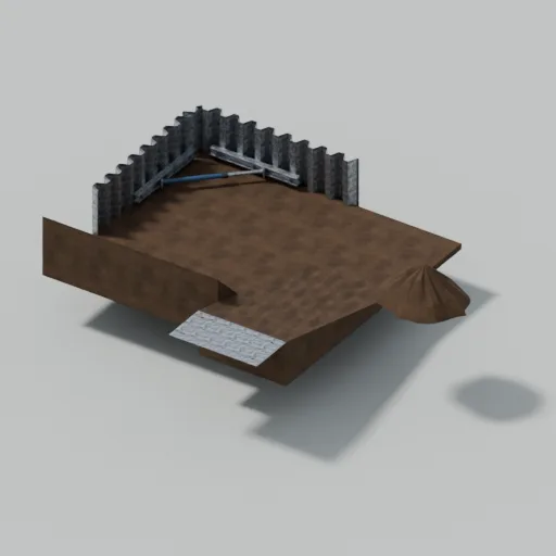 Site cabins, services and groundworks: Excavation corner, rendered preview