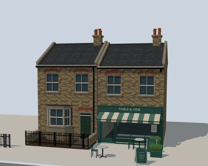 London Street Starter: a Victorian terrace house and a restaurant shopfront on a street