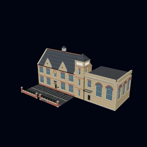 Civic buildings: Board school with classroom wing and playground, rendered preview
