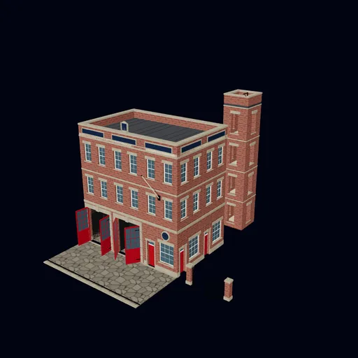 Two-bay fire station with forecourt, 3D model preview