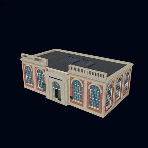 Branch library with reading-room interior, 3D model preview