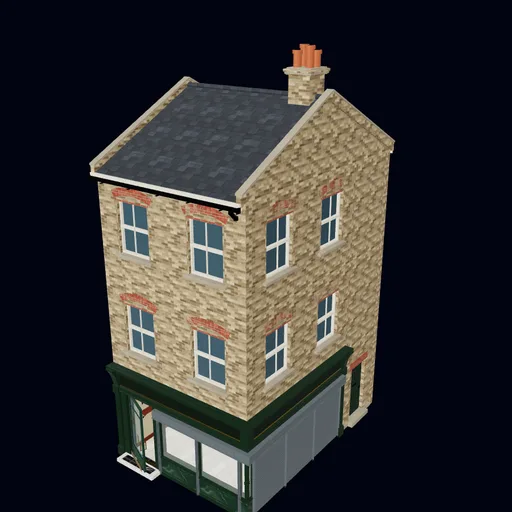 Corner newsagent with shutters, 3D model preview