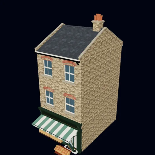 Greengrocer with stall boards and pavement display, 3D model preview