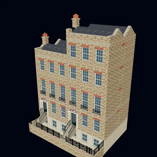 Georgian terrace ends, mirrored: party wall left, flank right, 3D model preview