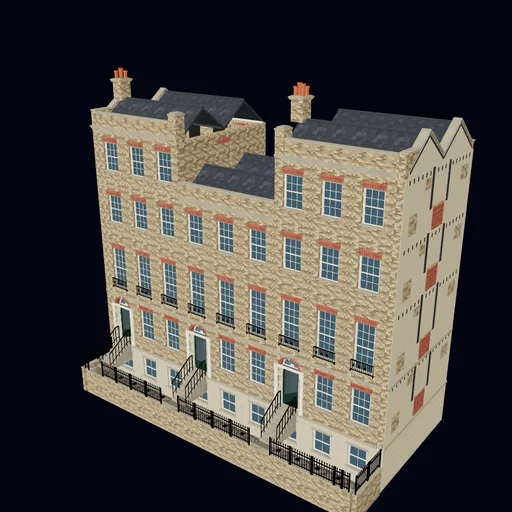 Georgian terrace ends: full-height flank and exposed party wall, 3D model preview