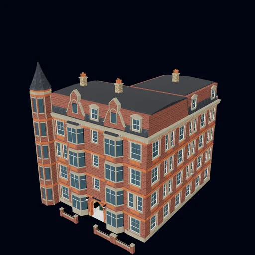 Georgian, Regency and mansion housing: Mansion-block corner with communal entrance, rendered preview