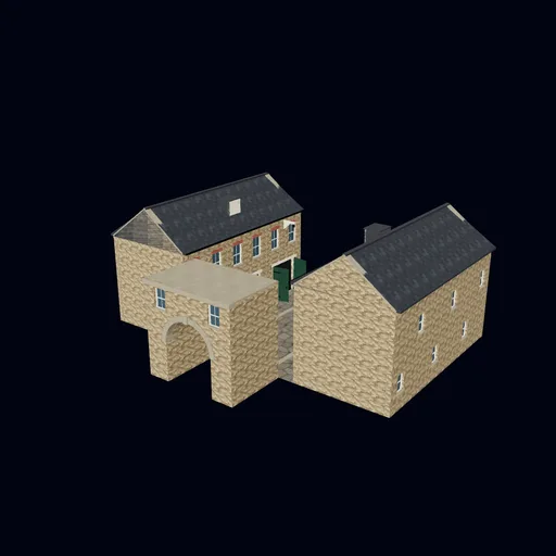 Mews lane behind an entrance arch, 3D model preview