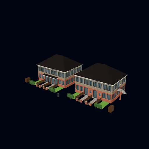 Maisonette group with separate upper and lower entrances, 3D model preview