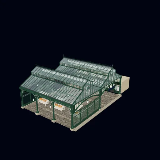 Covered market, two 9 m spans, 3D model preview