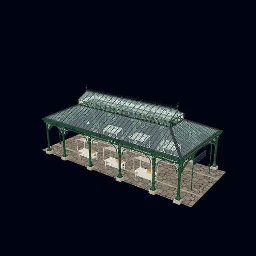 Hipped-end market hall, 9 m span, 3D model preview