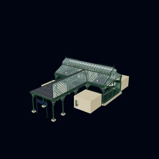6 m arm meeting a 9 m span in a T, hipped end, 3D model preview