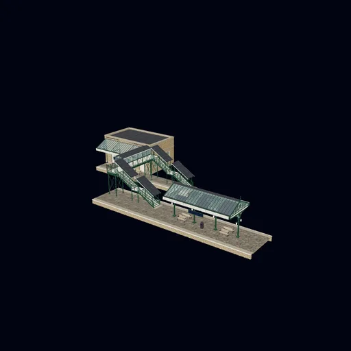 Suburban station with footbridge, 3D model preview