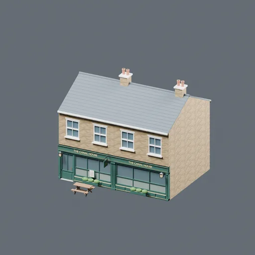 Wide-fronted pub, 3D model preview