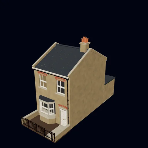 Yellow stock terrace house, rendered preview