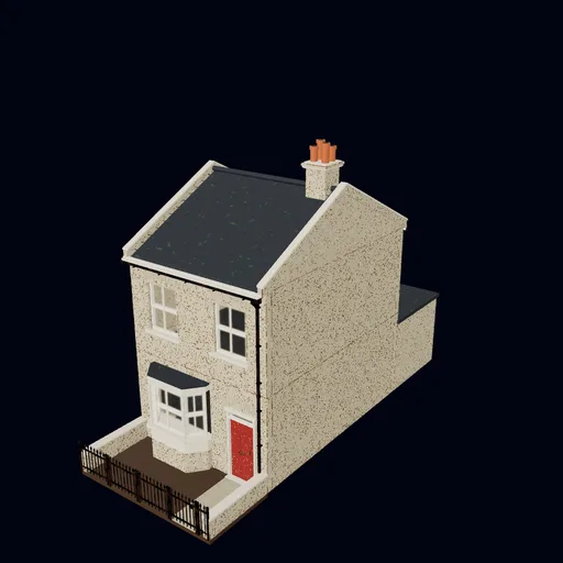 Painted stucco terrace house, 3D model preview
