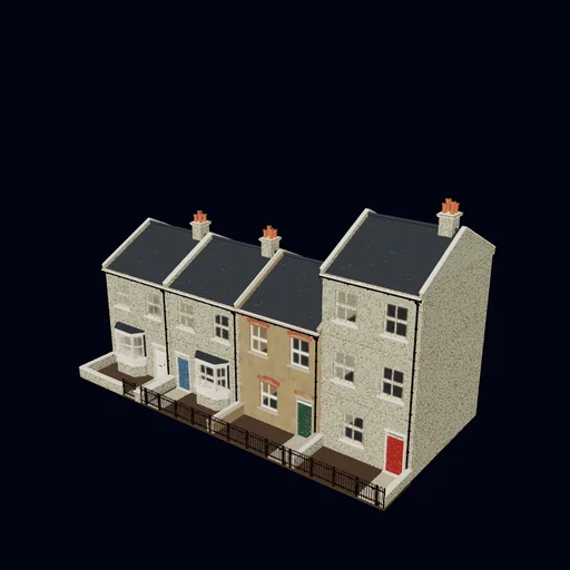Dressed terrace row (painted stucco), 3D model preview