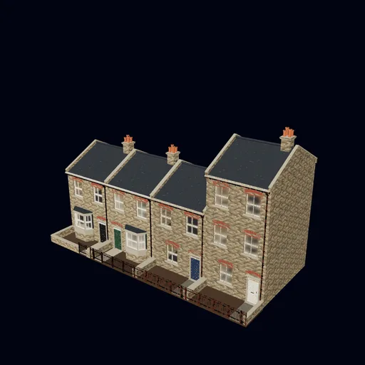 Dressed terrace row (yellow stock), 3D model preview