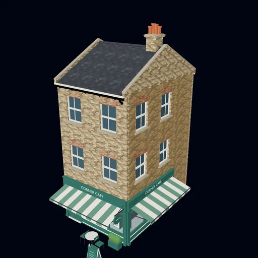 London shopfronts: Corner cafe, rendered preview