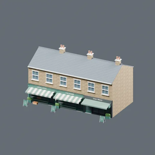 Shopping parade (London shopfronts), rendered preview