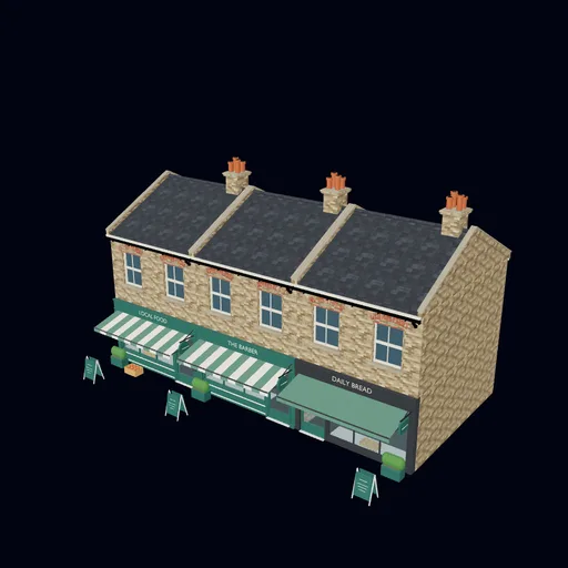 Shopping parade (London shopfronts), rendered preview