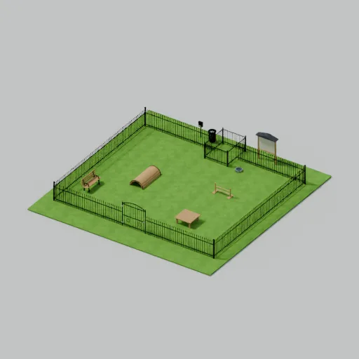 Enclosed dog exercise garden, 3D model preview