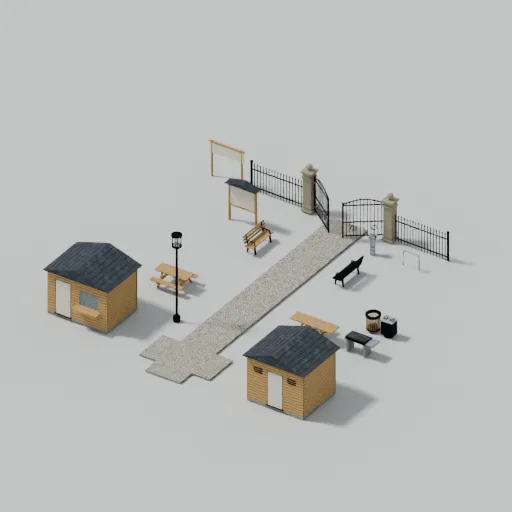 Park entrance and picnic area, 3D model preview