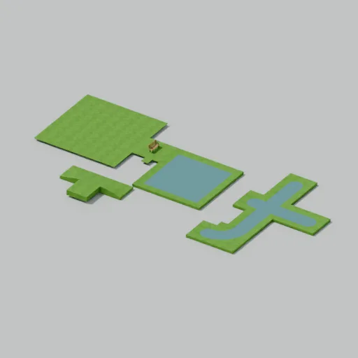 Pond, stream and joined terrain, 3D model preview