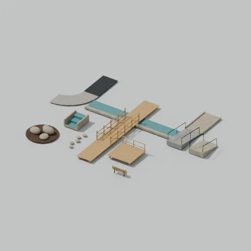 Water garden and paths, 3D model preview