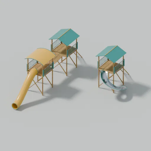 Tall towers and twisting slides, 3D model preview