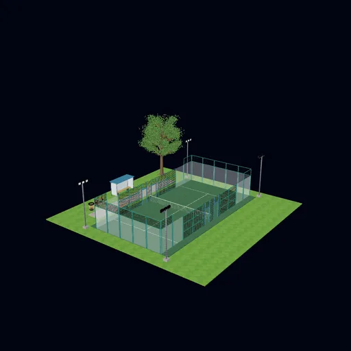 Community sports and courts: Floodlit padel court (finished scene), rendered preview